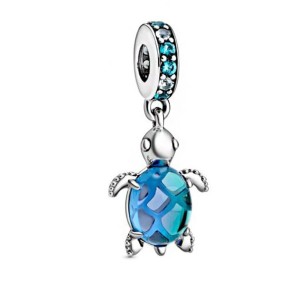 Charms Żółw Srebro 925 Niebieski Kryształ