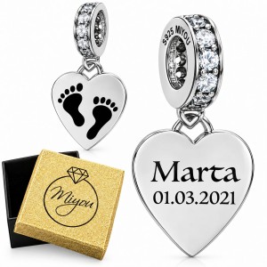 Charms Serce Srebro 925 + Twój Grawer