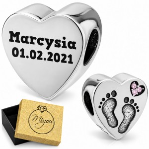 Charms Serce Stópki Srebro 925 + Grawer Laserowy