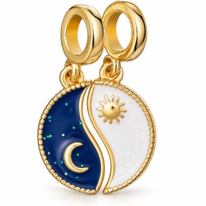 Złoty Charms Podwójna Zawieszka Wisząca Ying Yang Srebro 925