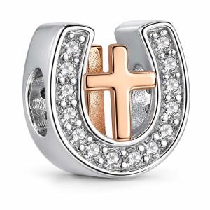Charms Podkowa Krzyż Rose gold Srebro 925