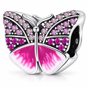 Charms Zawieszka Różowy Motyl Cyrkonie Srebro 925