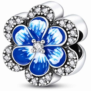 Charms Zawieszka Niebieski Kwiat Cyrkonie Srebro 925
