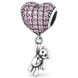 Charms Serce Wiszący Miś Srebro 925