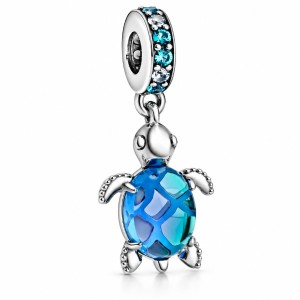 Charms Żółw Srebro 925 Niebieski Kryształ