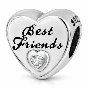 Charms Zawieszka Serce Dla Przyjaciółek BFF Cyrkonią Srebro 925