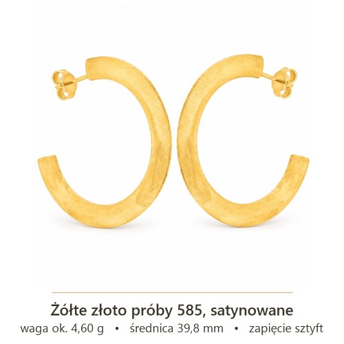 Złote kolczyki koła 585 satynowane – wymiary i waga
