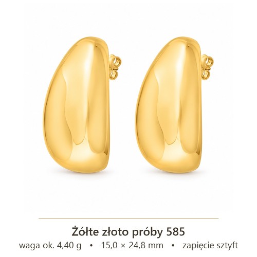 Złote kolczyki 585 pękate blaszki – wymiary i waga
