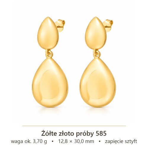 Złote kolczyki łezki 585 – wymiary i waga